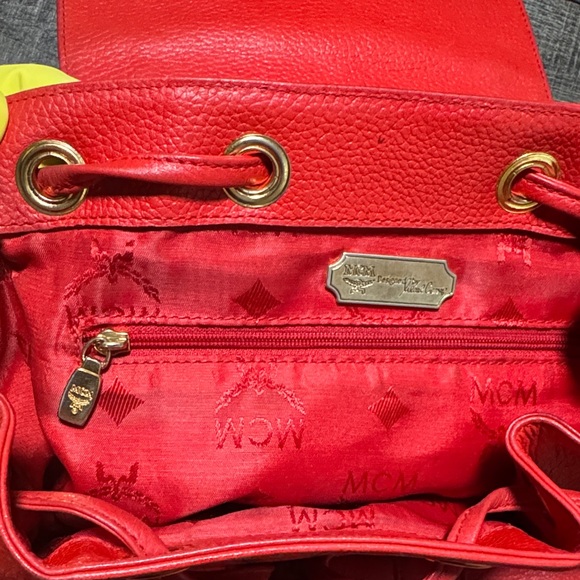VTG MCM  Red Leather Backpack with Gold Accents - Picture 8 of 16